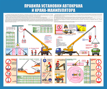 C33 Стенд правила установки автокранов (1200х1000 мм, пластик ПВХ 3 мм, алюминиевый багет золотого цвета) - Стенды - Тематические стенды - Магазин охраны труда и техники безопасности stroiplakat.ru